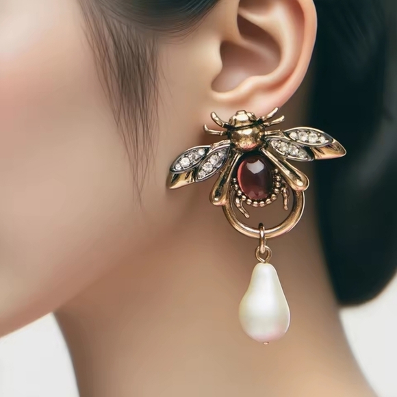 Zara Jewelry - Silver and Gold Bee Earrings with Red Accents